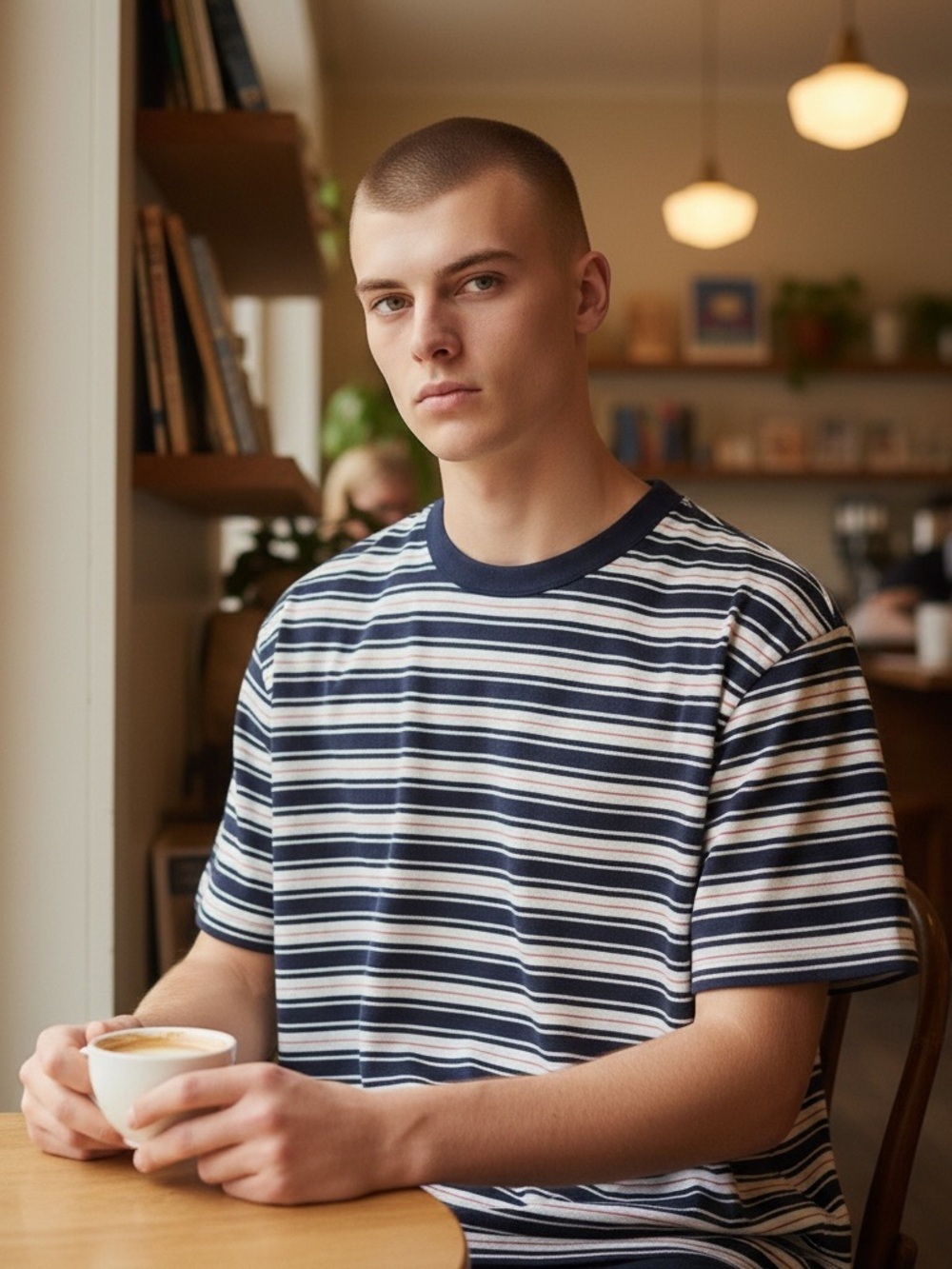 WAX LONDON Dean Textured Stripe Organic Cotton T-Shirt Navy XL